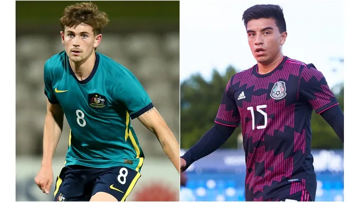 Connor Metcalfe of Australia (left) and Carlos Uriel Antuna of Mexico (right). (Getty)