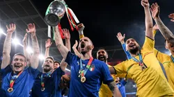 Leonardo Bonucci of Italy celebrates with The Henri Delaunay Trophy. (Getty)