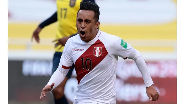 Christian Cueva of Peru celebrates a goal against Ecuador (Getty).
