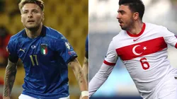 Ciro Immobile of Italy (left) and Ozan Tufan of Turkey (right). (Getty)