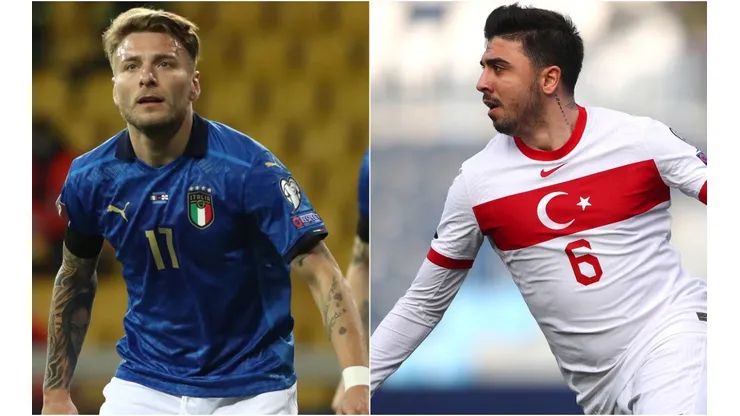 Ciro Immobile of Italy (left) and Ozan Tufan of Turkey (right). (Getty)