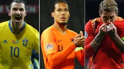 Zlatan Ibrahimovic of Sweden (left),Virgil van Dijk of Netherlands (center), and Sergio Ramos of Spain (right). (Getty)