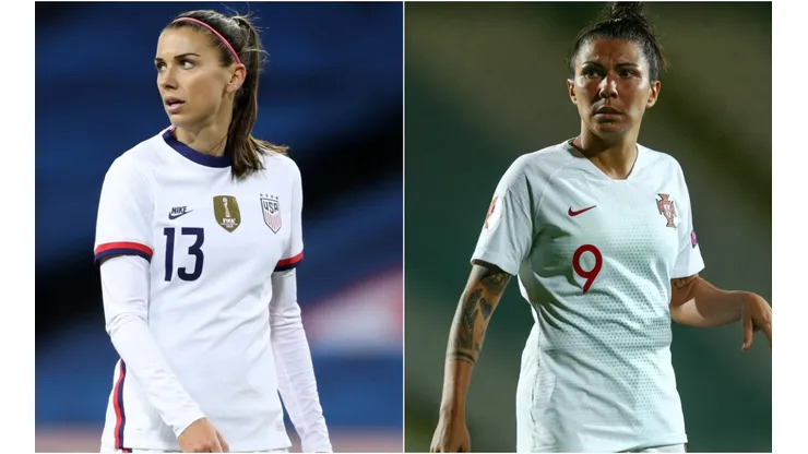 Alex Morgan of the United States (left) and Ana Borges of Portugal (right). (Getty)