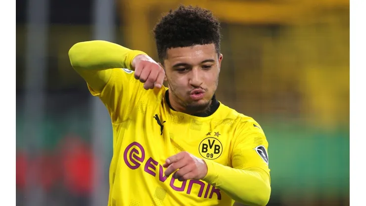 Jadon Sancho of Borussia Dortmund celebrates after scoring. (Getty)