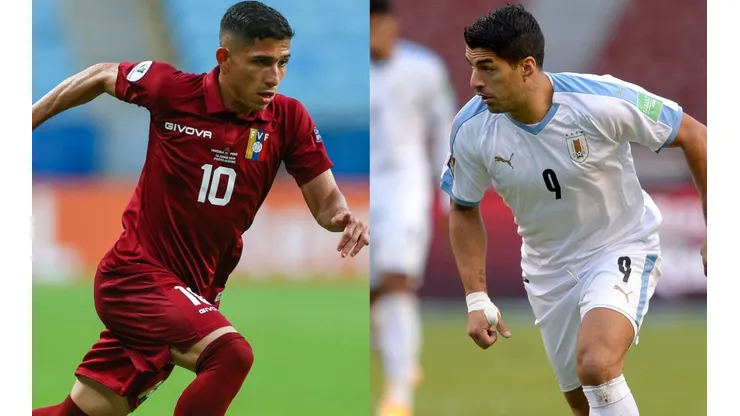 Jefferson Savarino of Venezuela (left) and Luis Suárez of Uruguay (Getty).