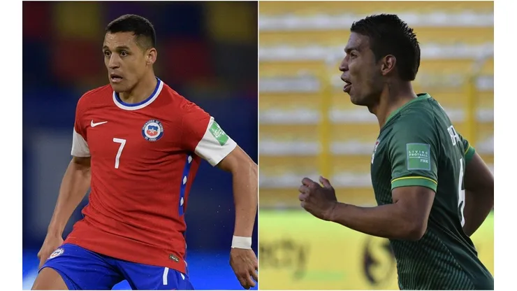 Alexis Sanchez of Chile (left) and Diego Bejarano of Bolivia (Getty).