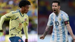 Juan Guillermo Cuadrado (left) and Lionel Messi (right) are expected to feature in a thrilling World Cup Qualifying matchup (Getty).
