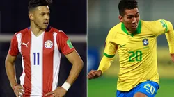 Angel Romero of Paraguay (left) and Roberto Firmino of Brazil (right). (Getty)