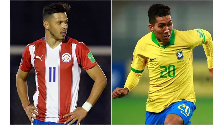 Angel Romero of Paraguay (left) and Roberto Firmino of Brazil (right). (Getty)