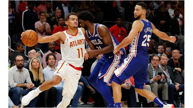 Trae Young, Joel Embiid & Ben Simmons. (Getty)