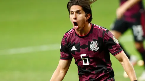 Alan Cervantes of México celebrates after scoring a goal. (Getty)