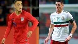 Sergiño Dest of the USMNT (left) and Héctor Moreno of Mexico (Getty).