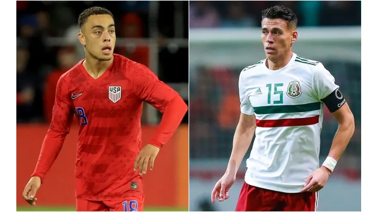 Sergiño Dest of the USMNT (left) and Héctor Moreno of Mexico (Getty).