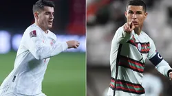 Alvaro Morata of Spain (left) and Cristiano Ronaldo of Portugal 9right). (Getty)