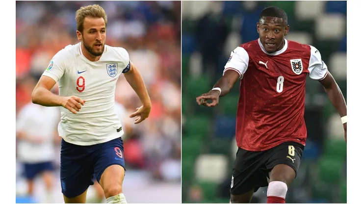 Harry Kane of England (left) and David Alaba of Austria (Getty).