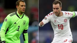 Manuel Neuer of Germany (left) and Christian Eriksen of Denmark. (Getty).