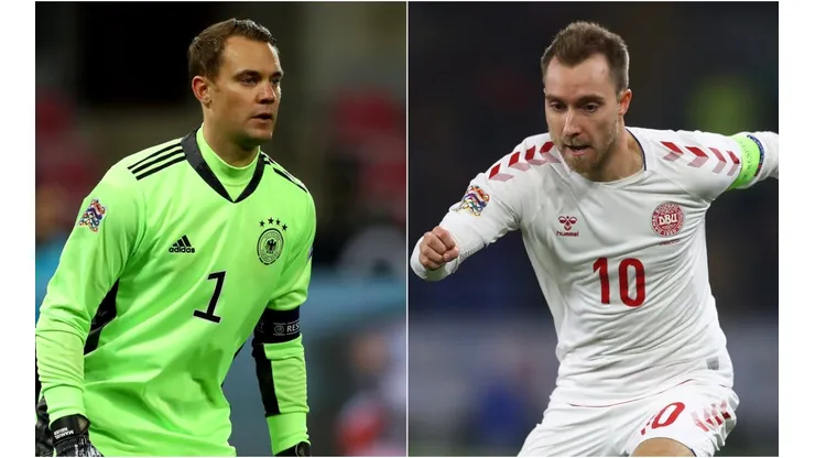 Manuel Neuer of Germany (left) and Christian Eriksen of Denmark. (Getty).
