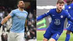 Sergio Aguero of Manchester City (left) and Timo Werner of Chelsea (right). (Getty)