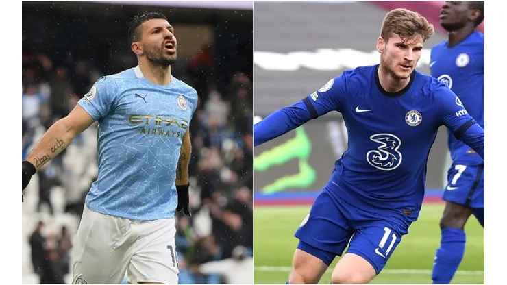 Sergio Aguero of Manchester City (left) and Timo Werner of Chelsea (right). (Getty)