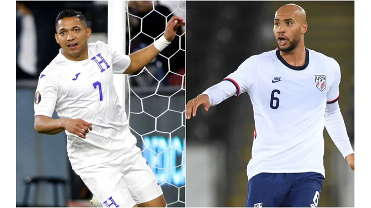 Emilio Izaguirre of Honduras (left) and John Brooks of USA (right). (Getty)