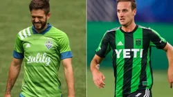 Kelyn Rowe of Seattle Sounders (left) and Tomas Pochettino of Austin FC (right). (Getty)