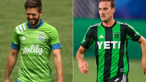 Kelyn Rowe of Seattle Sounders (left) and Tomas Pochettino of Austin FC (right). (Getty)