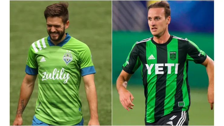 Kelyn Rowe of Seattle Sounders (left) and Tomas Pochettino of Austin FC (right). (Getty)