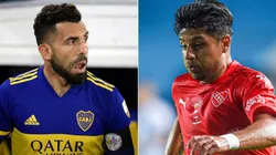 Carlos Tevez of Boca Juniors (left) and Sebastian Palacios of Independiente (right). (Getty)