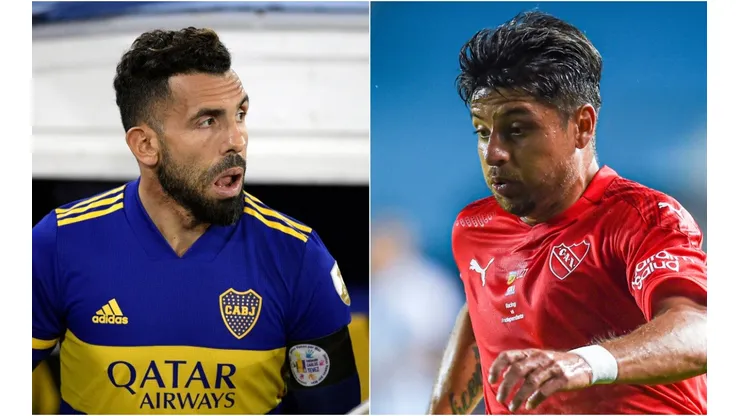 Carlos Tevez of Boca Juniors (left) and Sebastian Palacios of Independiente (right). (Getty)