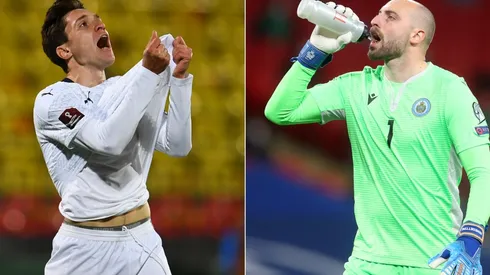 Federico Chiesa of Italy (left) and Elia Benedettini of San Marino (right). (Getty)