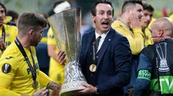 Unai Emery gets his hands on a new Europa League trophy in his career (Getty).
