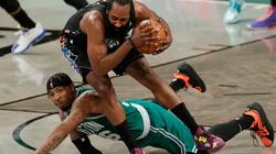 Marcus Smart playing defense on Jams Harden. (Getty)