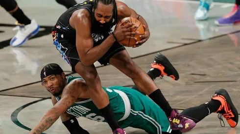 Marcus Smart playing defense on Jams Harden. (Getty)