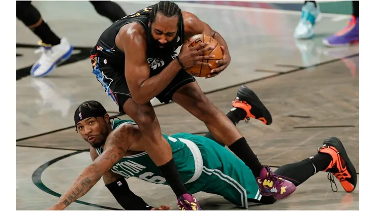 Marcus Smart playing defense on Jams Harden. (Getty)