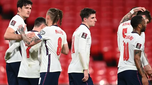 England players celebrate after a goal. (Getty)