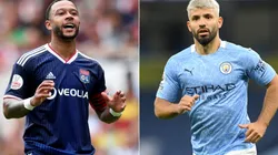 Memphis Depay of Lyon (left) and Sergio Aguero of Manchester City (right). (Getty)