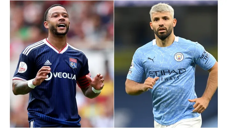 Memphis Depay of Lyon (left) and Sergio Aguero of Manchester City (right). (Getty)