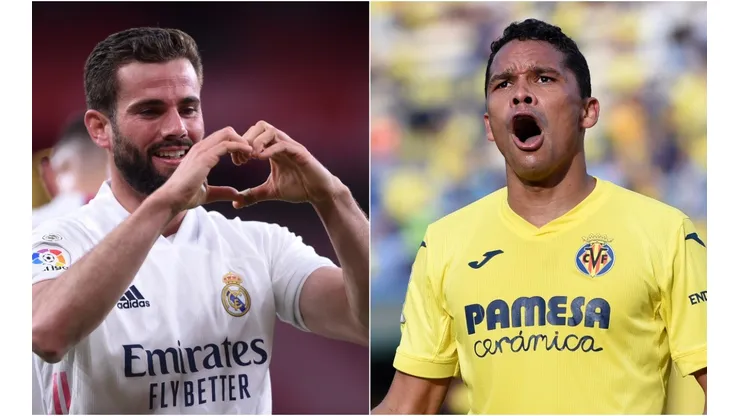 Nacho of Real Madrid (left) and Carlos Bacca of Villarreal (right). (Getty)