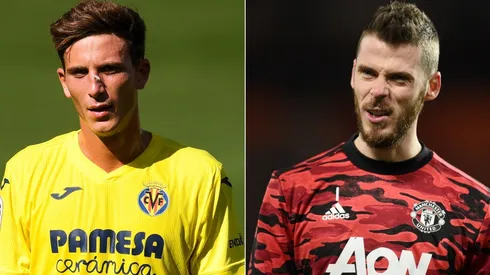 Pau Torres of Villarreal (left) and David De Gea of Manchester United (right). (Getty)