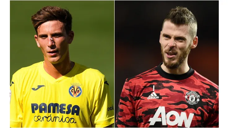 Pau Torres of Villarreal (left) and David De Gea of Manchester United (right). (Getty)