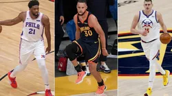 Joel Embiid (left), Stephen Curry (middle), and Nikola Jokic. (Getty)