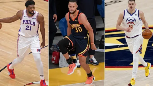 Joel Embiid (left), Stephen Curry (middle), and Nikola Jokic. (Getty)