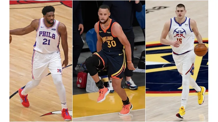 Joel Embiid (left), Stephen Curry (middle), and Nikola Jokic. (Getty)