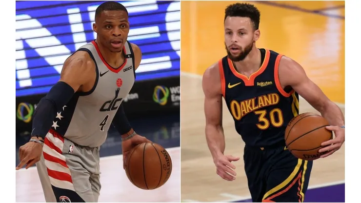 Russell Westbrook (left) & Stephen Curry. (Getty)