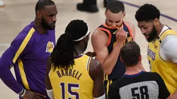 Stephen Curry reacts during the Warriors vs Lakers game (Getty).