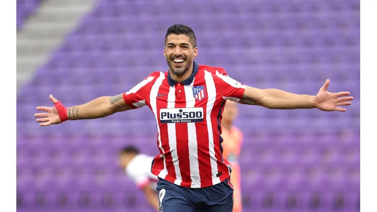 Luis Suárez of Atletico Madrid celebrates after scoring against Real Valladolid (Getty).