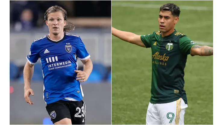 Florian Jungwirth of San Jose Earthquakes (left) and Felipe Mora of Portland Timbers (right). (Getty).jpg
