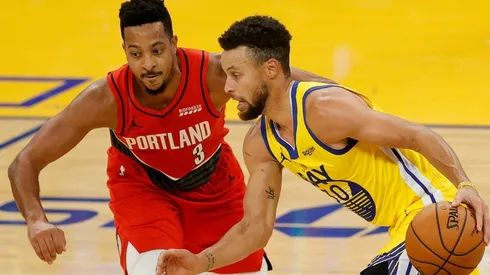 CJ McCollum & Stephen Curry. (Getty)