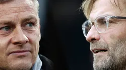 Ole Gunnar Solskjaer of Manchester United (left) and Liverpool's Jurgen Klopp (right). (Getty)