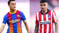 Sergiño Dest of Barcelona (left) and Angel Correa of Atletico Madrid (right). (Getty)